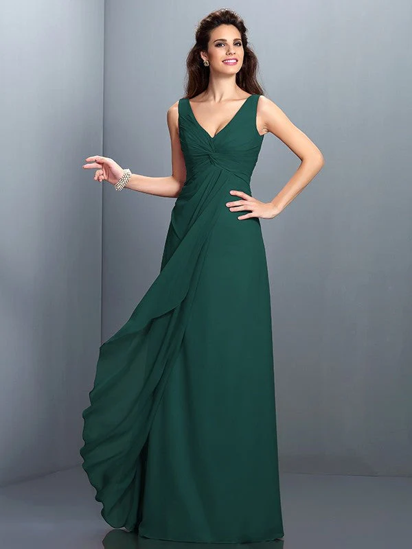 Charming Straps Pleats Sleeveless Long Chiffon Bridesmaid Dresses - Image 9
