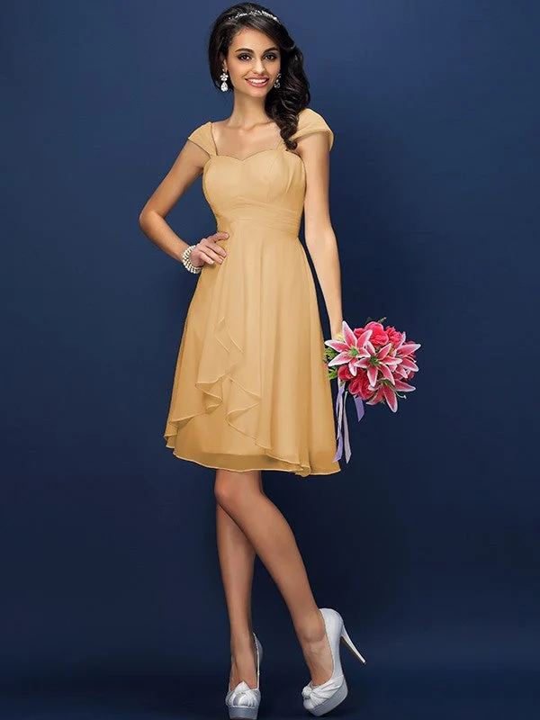 Charming Straps Pleats Sleeveless Short Chiffon Bridesmaid Dresses - Image 12