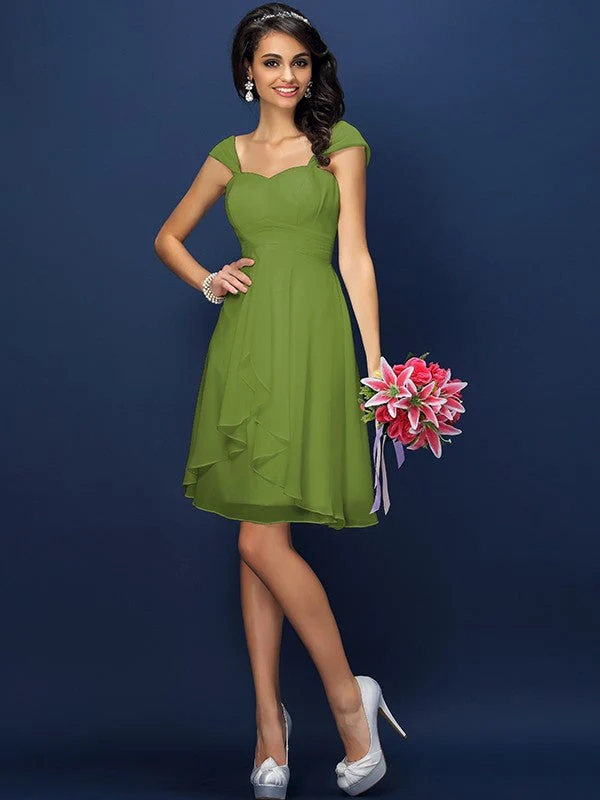 Charming Straps Pleats Sleeveless Short Chiffon Bridesmaid Dresses - Image 13