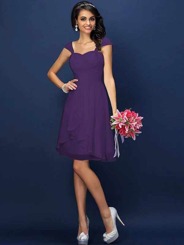 Charming Straps Pleats Sleeveless Short Chiffon Bridesmaid Dresses - Image 14