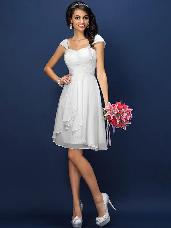 Charming Straps Pleats Sleeveless Short Chiffon Bridesmaid Dresses - Image 16
