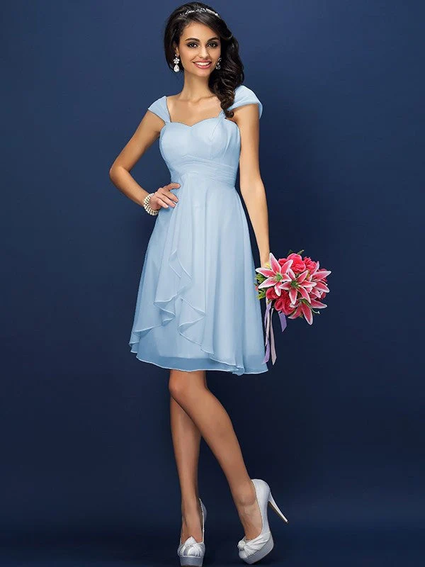 Charming Straps Pleats Sleeveless Short Chiffon Bridesmaid Dresses - Image 18