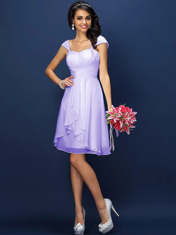 Charming Straps Pleats Sleeveless Short Chiffon Bridesmaid Dresses - Image 20