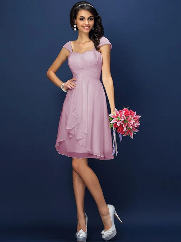 Charming Straps Pleats Sleeveless Short Chiffon Bridesmaid Dresses - Image 21