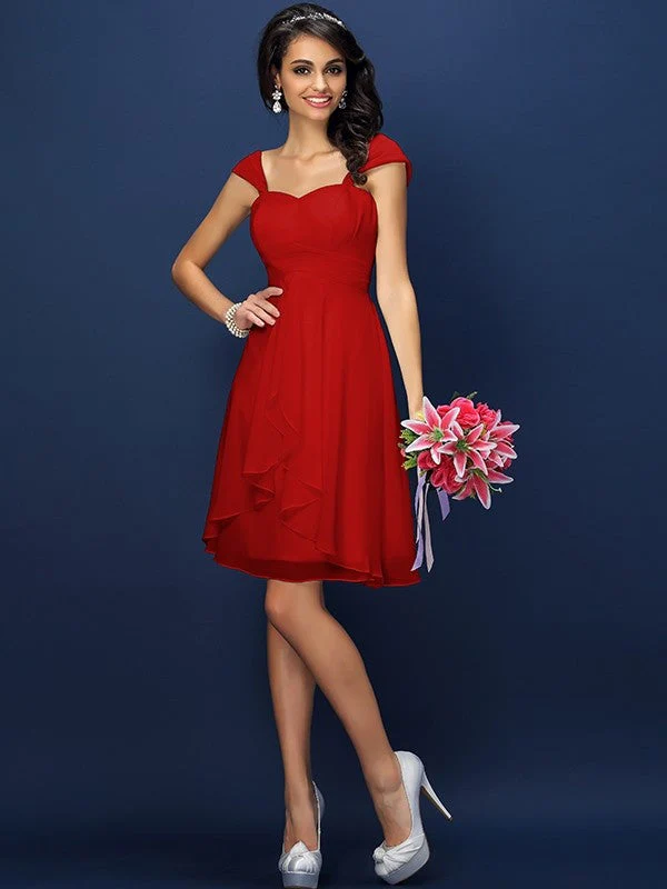 Charming Straps Pleats Sleeveless Short Chiffon Bridesmaid Dresses - Image 23