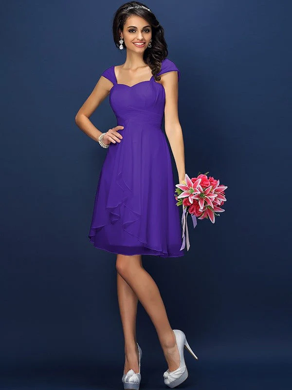 Charming Straps Pleats Sleeveless Short Chiffon Bridesmaid Dresses - Image 24
