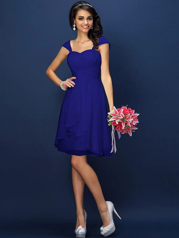 Charming Straps Pleats Sleeveless Short Chiffon Bridesmaid Dresses - Image 25