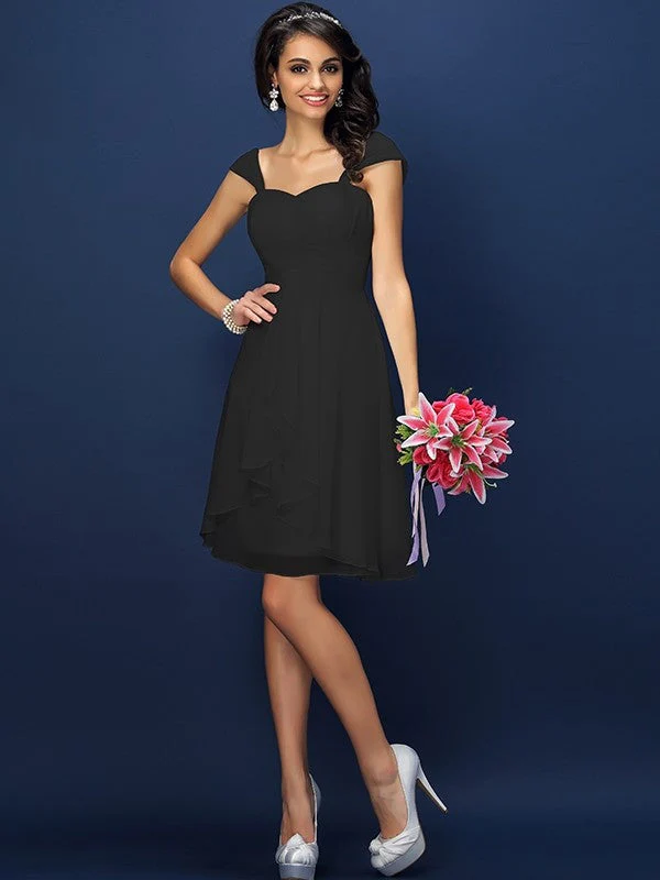 Charming Straps Pleats Sleeveless Short Chiffon Bridesmaid Dresses - Image 3
