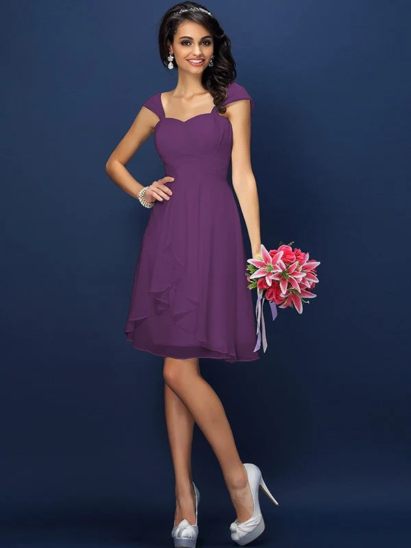 Charming Straps Pleats Sleeveless Short Chiffon Bridesmaid Dresses - Image 6