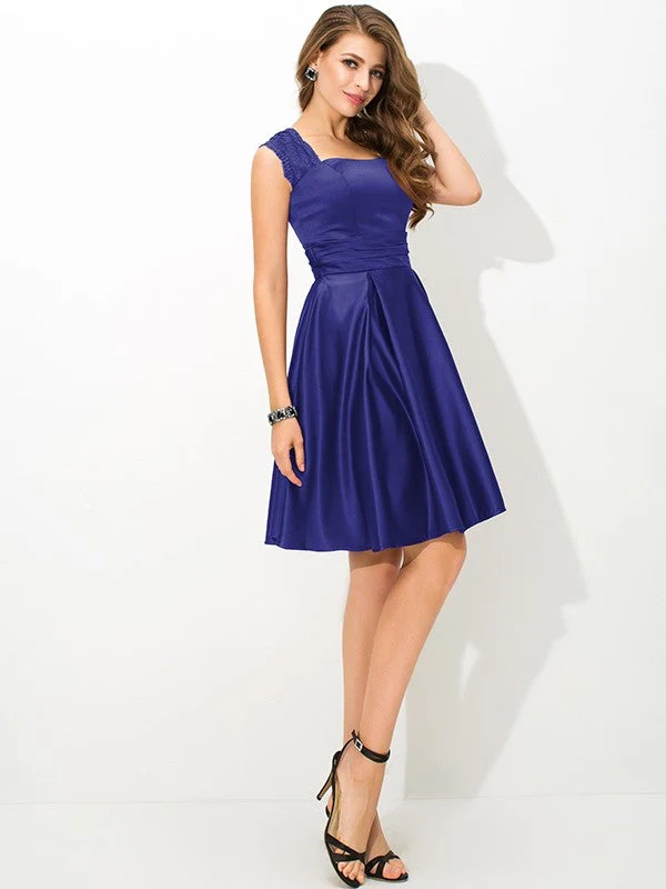 Charming Straps Pleats Sleeveless Short Satin Bridesmaid Dresses - Image 25