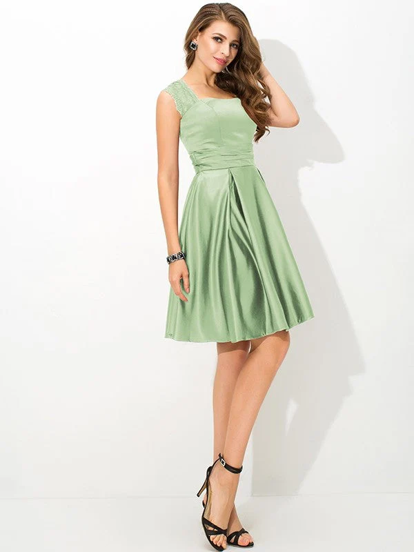 Charming Straps Pleats Sleeveless Short Satin Bridesmaid Dresses - Image 26