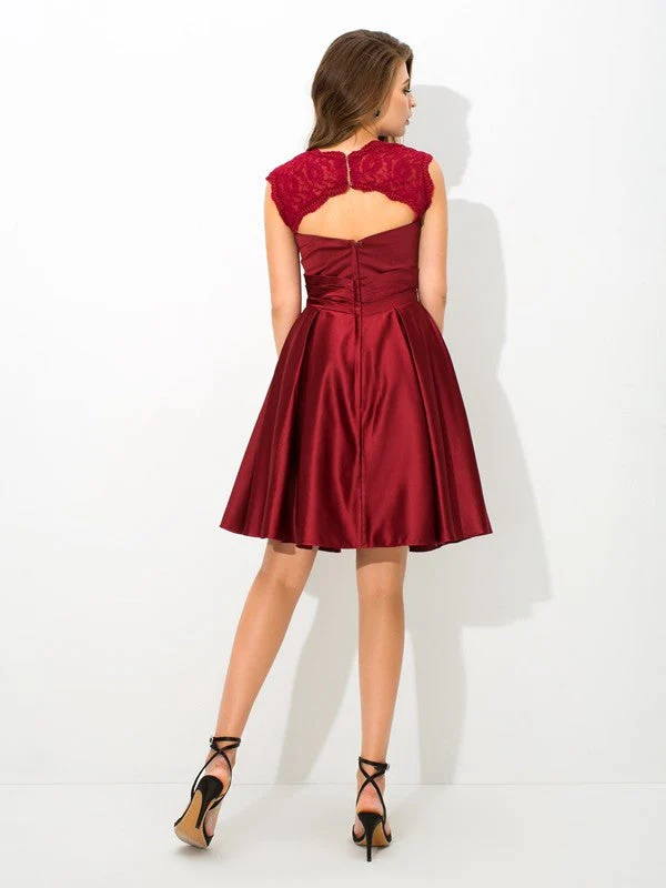 Charming Straps Pleats Sleeveless Short Satin Bridesmaid Dresses - Image 30