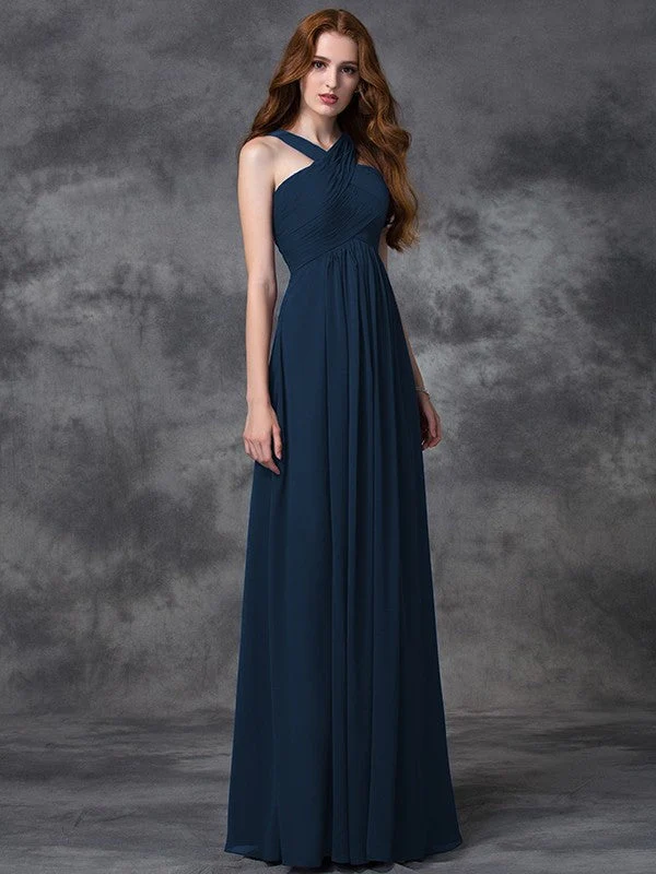 Charming Straps Ruched Sleeveless Long Chiffon Bridesmaid Dresses - Image 10