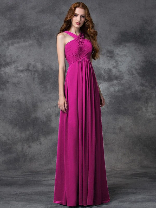 Charming Straps Ruched Sleeveless Long Chiffon Bridesmaid Dresses - Image 11