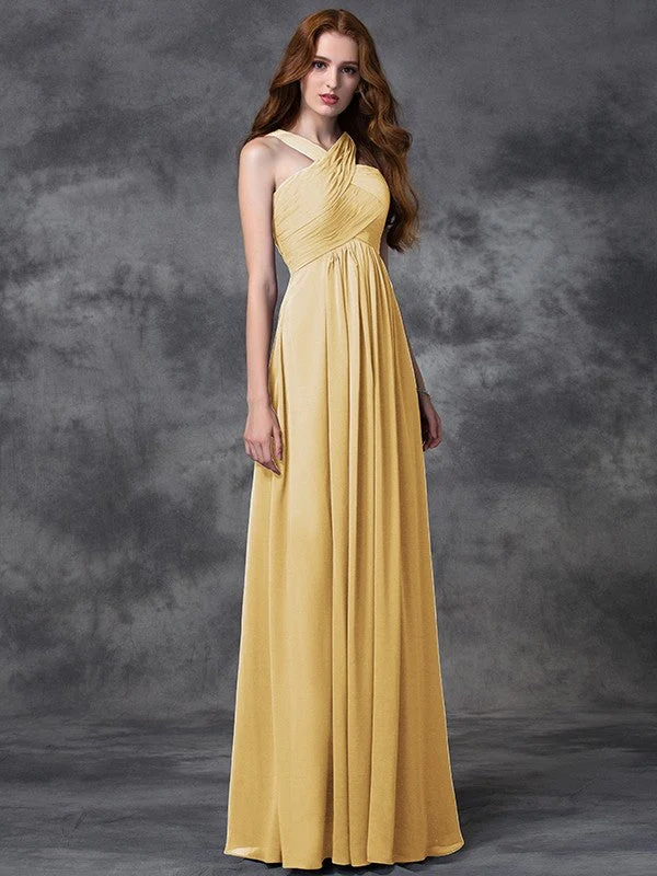 Charming Straps Ruched Sleeveless Long Chiffon Bridesmaid Dresses - Image 12