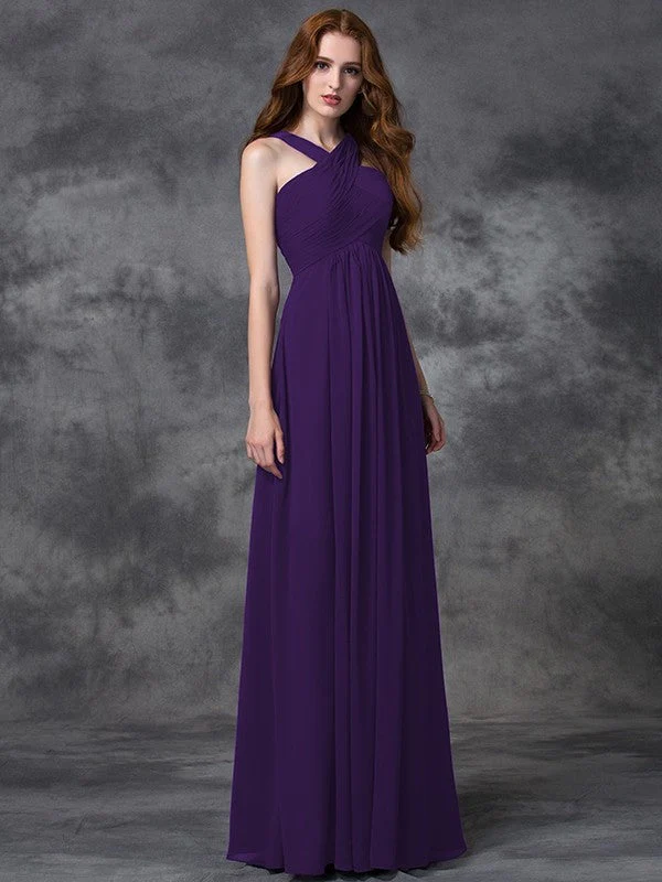 Charming Straps Ruched Sleeveless Long Chiffon Bridesmaid Dresses - Image 13