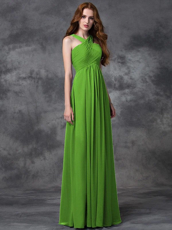 Charming Straps Ruched Sleeveless Long Chiffon Bridesmaid Dresses - Image 14