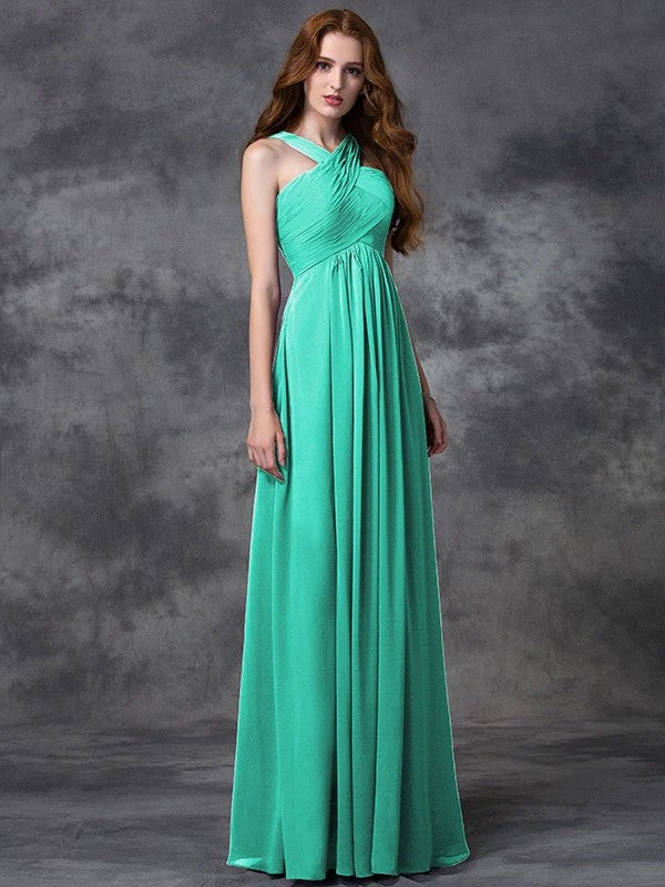 Charming Straps Ruched Sleeveless Long Chiffon Bridesmaid Dresses - Image 15