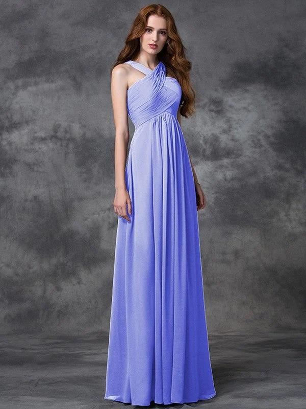 Charming Straps Ruched Sleeveless Long Chiffon Bridesmaid Dresses - Image 16