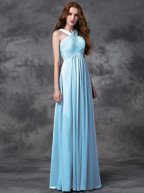 Charming Straps Ruched Sleeveless Long Chiffon Bridesmaid Dresses - Image 17