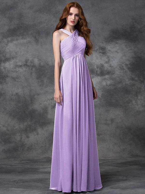 Charming Straps Ruched Sleeveless Long Chiffon Bridesmaid Dresses - Image 18