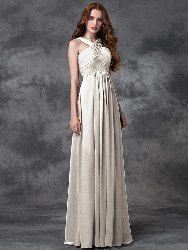 Charming Straps Ruched Sleeveless Long Chiffon Bridesmaid Dresses - Image 19