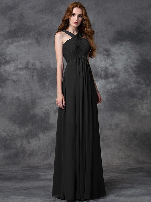 Charming Straps Ruched Sleeveless Long Chiffon Bridesmaid Dresses - Image 2