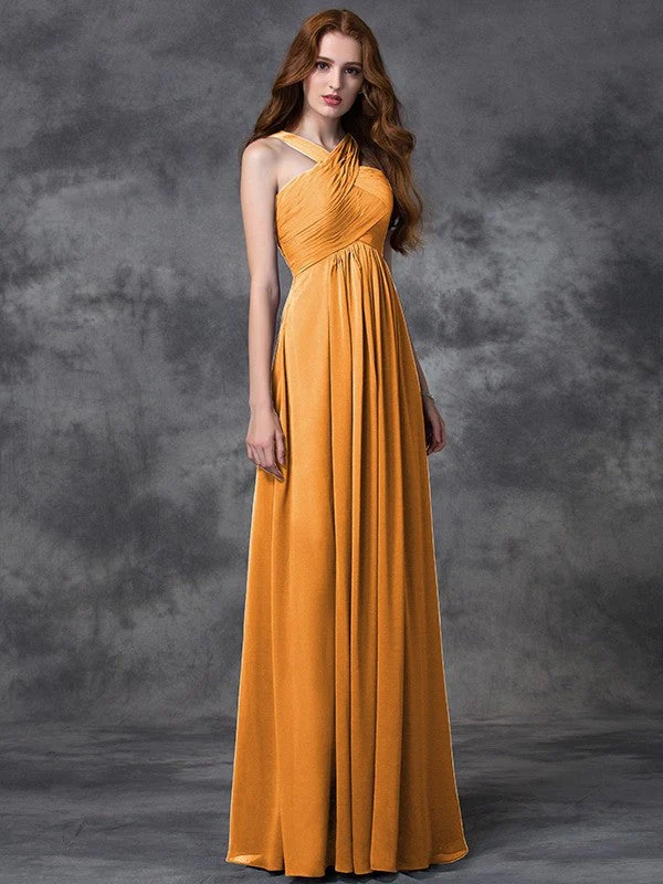 Charming Straps Ruched Sleeveless Long Chiffon Bridesmaid Dresses - Image 20