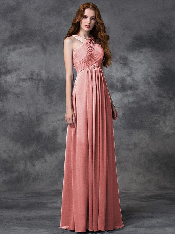 Charming Straps Ruched Sleeveless Long Chiffon Bridesmaid Dresses - Image 21
