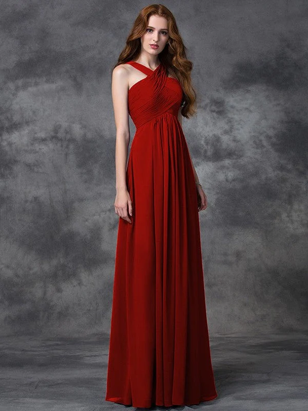 Charming Straps Ruched Sleeveless Long Chiffon Bridesmaid Dresses - Image 23