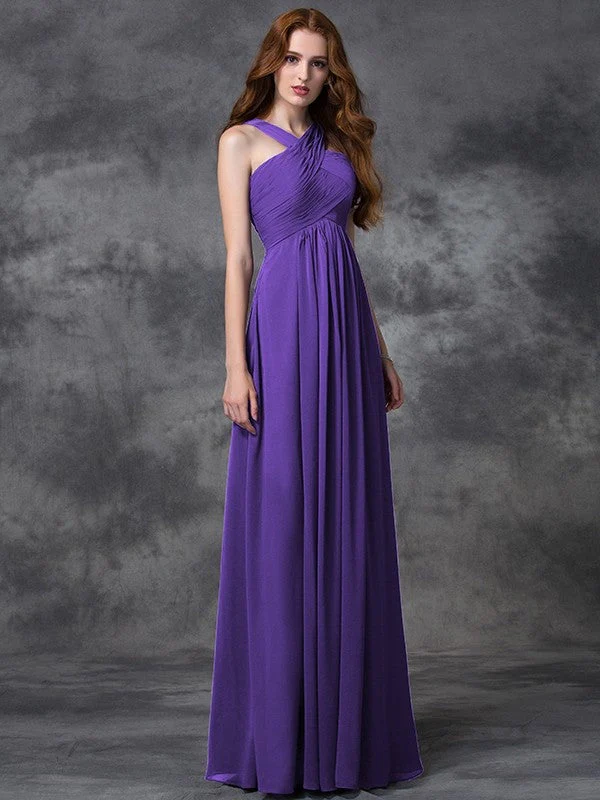 Charming Straps Ruched Sleeveless Long Chiffon Bridesmaid Dresses - Image 24