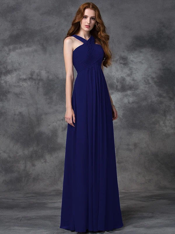 Charming Straps Ruched Sleeveless Long Chiffon Bridesmaid Dresses - Image 25