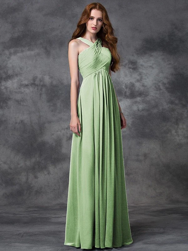 Charming Straps Ruched Sleeveless Long Chiffon Bridesmaid Dresses - Image 26