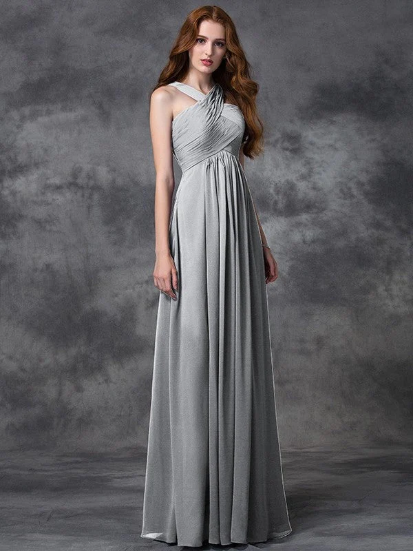 Charming Straps Ruched Sleeveless Long Chiffon Bridesmaid Dresses - Image 27