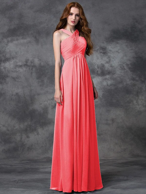 Charming Straps Ruched Sleeveless Long Chiffon Bridesmaid Dresses - Image 28
