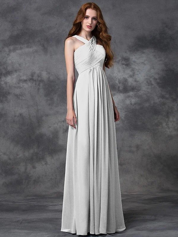 Charming Straps Ruched Sleeveless Long Chiffon Bridesmaid Dresses - Image 29