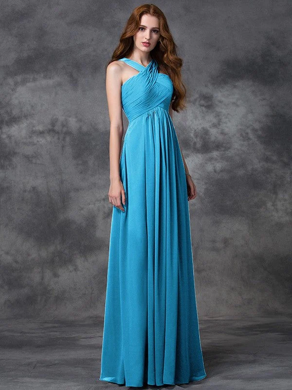 Charming Straps Ruched Sleeveless Long Chiffon Bridesmaid Dresses - Image 3