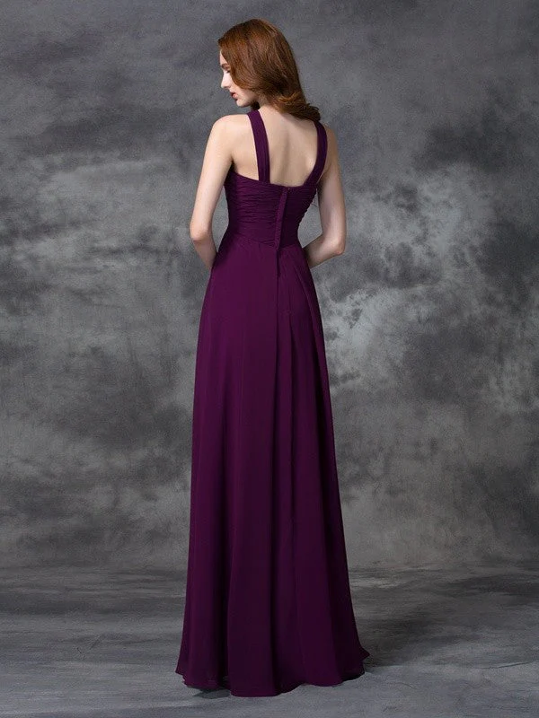 Charming Straps Ruched Sleeveless Long Chiffon Bridesmaid Dresses - Image 30