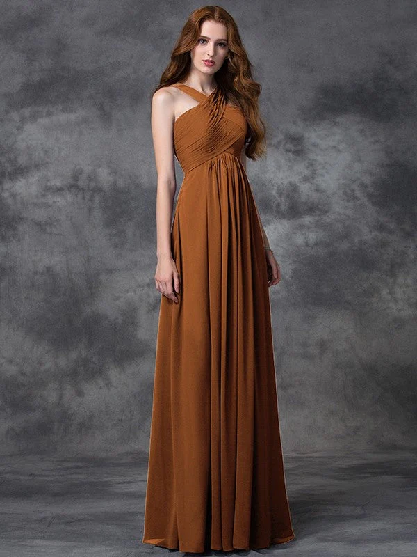 Charming Straps Ruched Sleeveless Long Chiffon Bridesmaid Dresses - Image 4