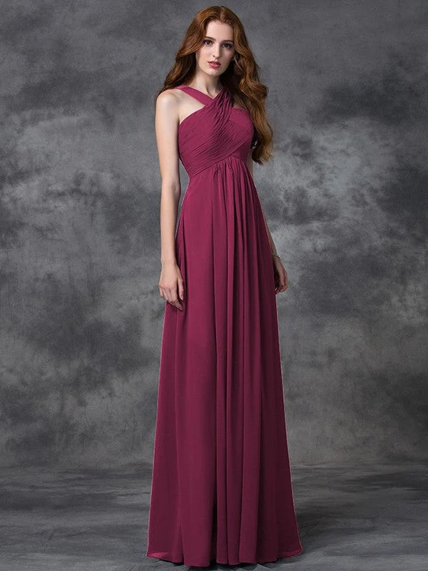 Charming Straps Ruched Sleeveless Long Chiffon Bridesmaid Dresses - Image 5