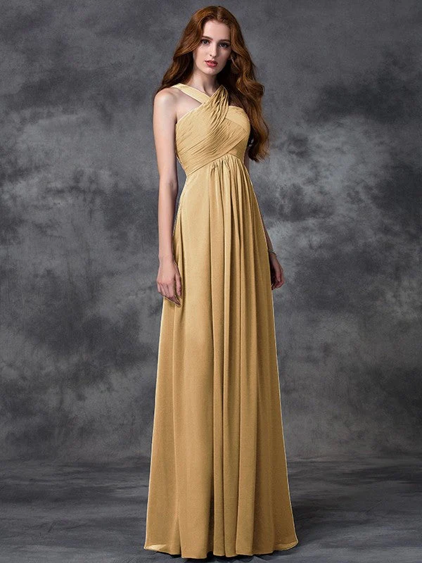 Charming Straps Ruched Sleeveless Long Chiffon Bridesmaid Dresses - Image 6