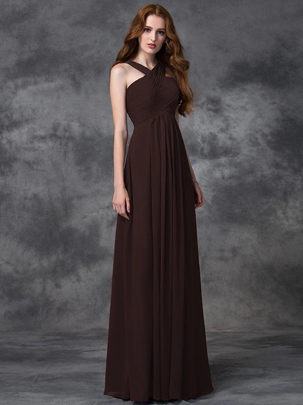 Charming Straps Ruched Sleeveless Long Chiffon Bridesmaid Dresses - Image 7