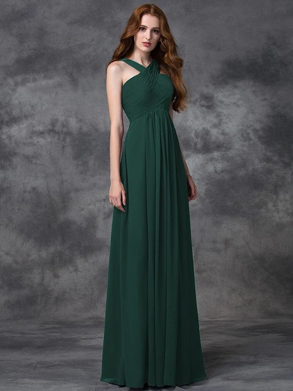 Charming Straps Ruched Sleeveless Long Chiffon Bridesmaid Dresses - Image 9