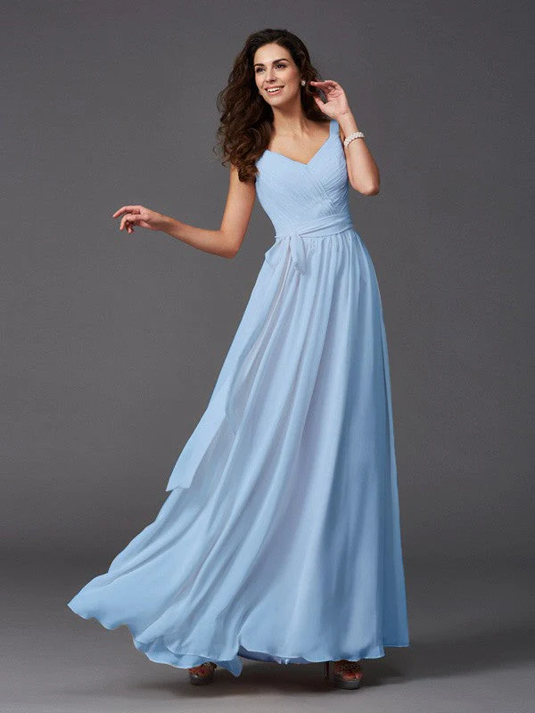 Charming Straps Sash/Ribbon/Belt Sleeveless Long Chiffon Bridesmaid Dresses - Image 10