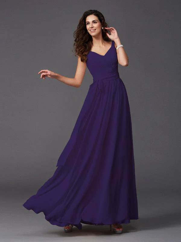 Charming Straps Sash/Ribbon/Belt Sleeveless Long Chiffon Bridesmaid Dresses - Image 11