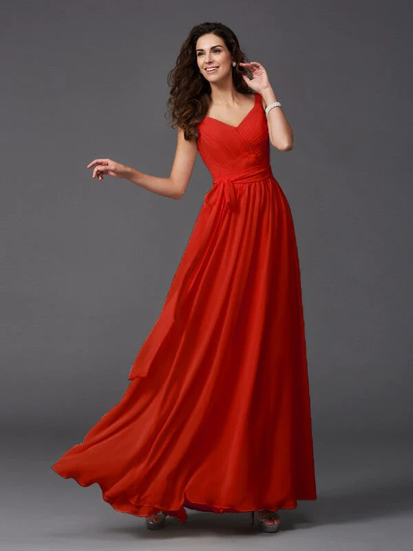 Charming Straps Sash/Ribbon/Belt Sleeveless Long Chiffon Bridesmaid Dresses - Image 13