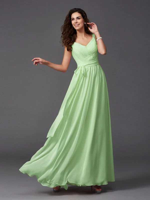 Charming Straps Sash/Ribbon/Belt Sleeveless Long Chiffon Bridesmaid Dresses - Image 14