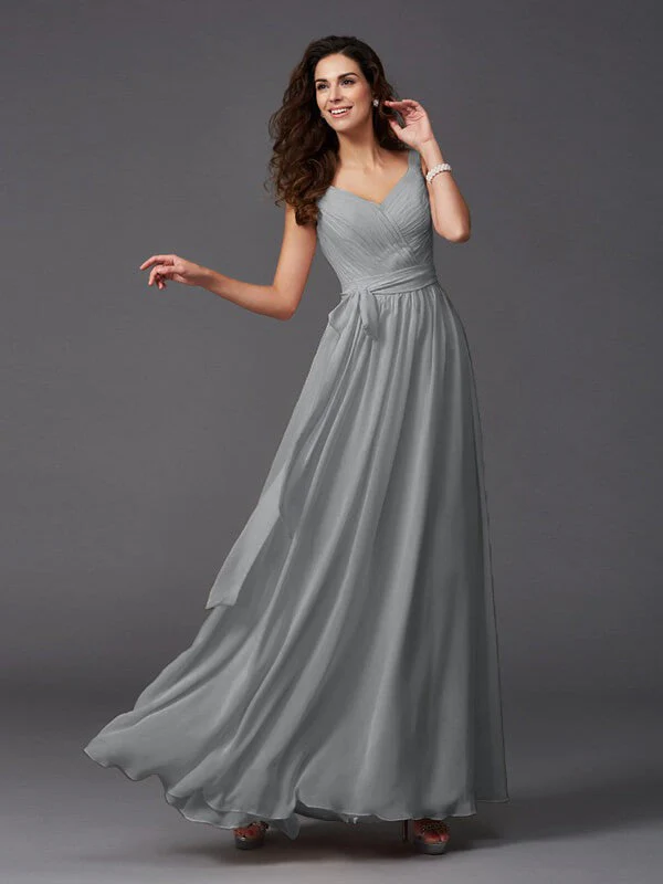 Charming Straps Sash/Ribbon/Belt Sleeveless Long Chiffon Bridesmaid Dresses - Image 15