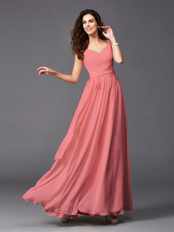 Charming Straps Sash/Ribbon/Belt Sleeveless Long Chiffon Bridesmaid Dresses - Image 16