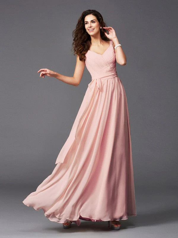 Charming Straps Sash/Ribbon/Belt Sleeveless Long Chiffon Bridesmaid Dresses - Image 17